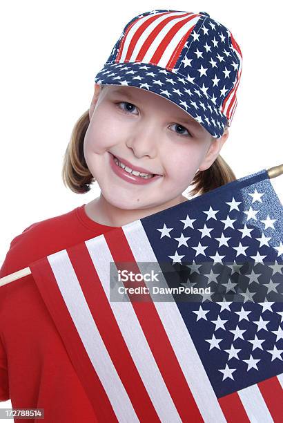 Patriotic Dziewczyna - zdjęcia stockowe i więcej obrazów 4-go lipca - 4-go lipca, Amerykańska flaga, Białe tło