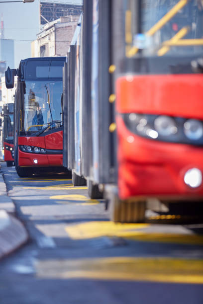 istock Public transportation bus in urban surroundings. 1727889146
