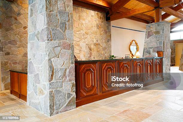Reception Desk Stock Photo - Download Image Now - Stone - Object, Stone Material, Wood Veneer