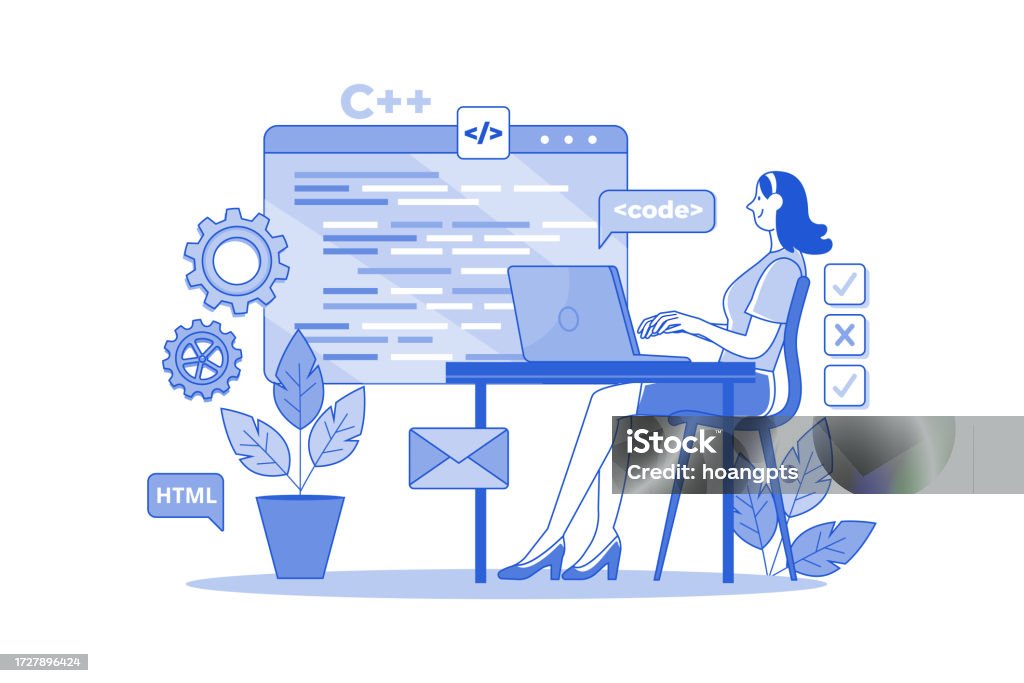 Image Project Programer Woman Programmer Working On A New Project Stock Illustration - Download ...