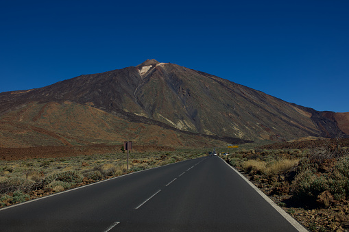 Road through the volcanic unesco national park Teide.