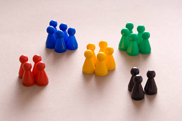Five small groups with distinct distance to each other stock photo