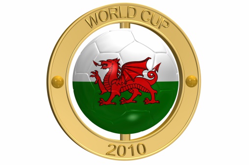 3d ray traced rendering of a golden  World Cup 2010 Football Medallion aa Wales