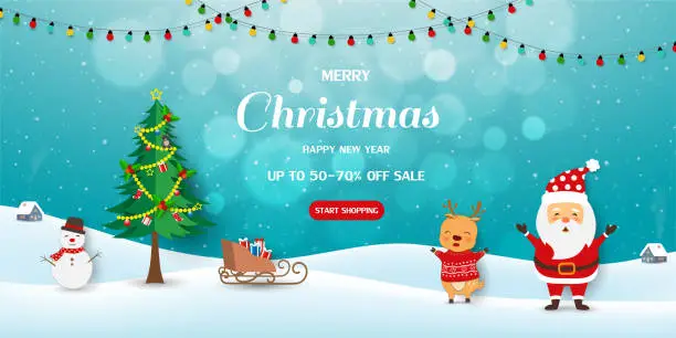 Vector illustration of Merry Christmas and Happy new year sale horizontal background for discount promotion,flyers,banner,brochure,website or card