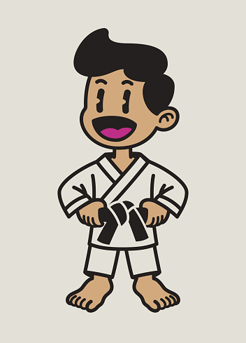 Vector of Happy Karate Boy Athlete Cartoon Isolated