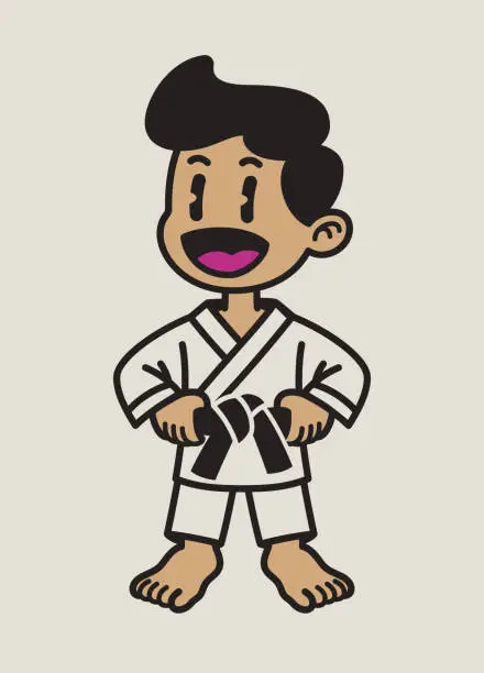 Vector illustration of Happy Karate Boy Athlete Cartoon Isolated