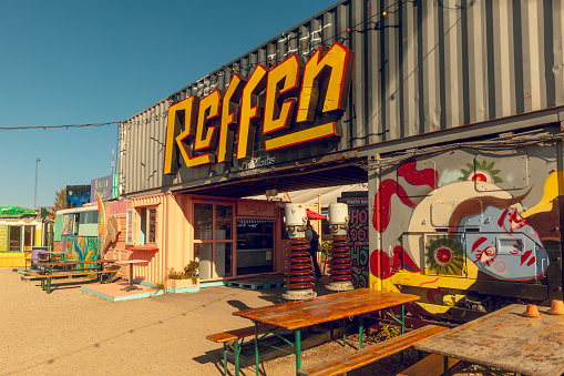 September 21, 2023: Reffen is a street food market (the biggest in Scandinavia) and urban area for start-ups, innovation and creativity in Refshaleøen in Copenhagen.