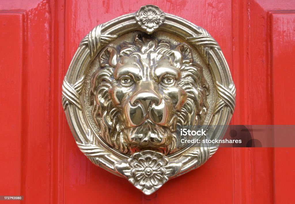 Georgian Lion Knocker "Brass, Georgian, Lion Door Knocker in the famous Georgian Heritage district of Dublin" Lion - Feline Stock Photo