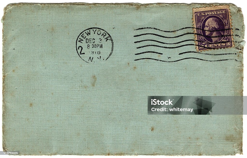 USA envelope 1918 A dirty blue envelope posted in New York in 1918. Postage Stamp Stock Photo