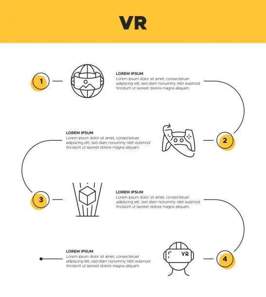 Vector illustration of VR Infographic Template - Virtual Reality Simulator, Augmented Reality, 360-Degree View