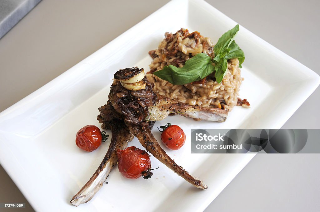 Lamb Chops with Risotto  Arborio Rice Stock Photo