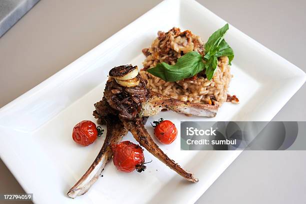 Lamb Chops With Risotto Stock Photo - Download Image Now - Arborio Rice, Basil, Cheese