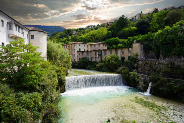 The Leno river crosses Rovereto (Trentino-Alto Adige - Italy). stock photo