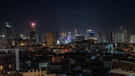 A view of a small part of Bangkok from Chinatown at night.