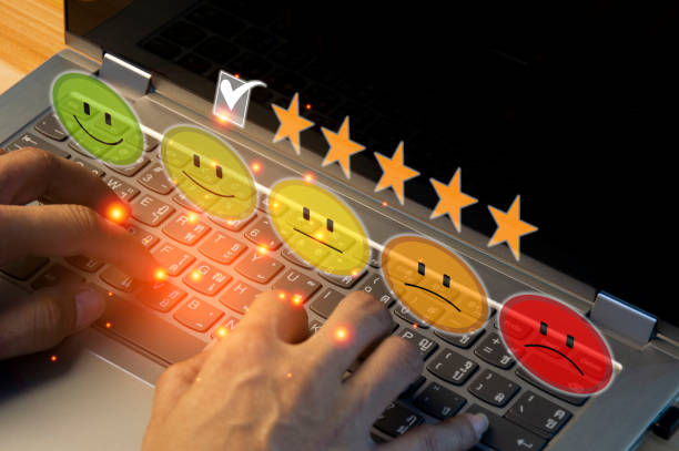 Users rate their service experience on the online application for a customer satisfaction survey concept.