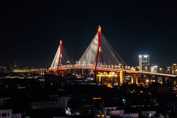 istock Yangpu Bridge, Yangpu District, Shanghai - low angle view of the illuminated bridge at night 1727944269