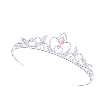 Princess crown vector illustration. Cartoon isolated cute diamond tiara of diva, jewelry of queen or princess with precious pink gems, beauty accessory and symbol of medieval royalty and treasure