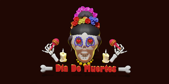 Mexican skull design, Mexico culture tourism landmark latin and party theme 3d illustration.