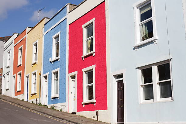 Victorian houses in Bristol. Focus on red house. See more similar houses