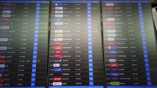 International airport departure board, BKK Bangkok Thailand international airport.