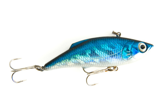 fishing lure (wobbler) isolated on white background, close-up