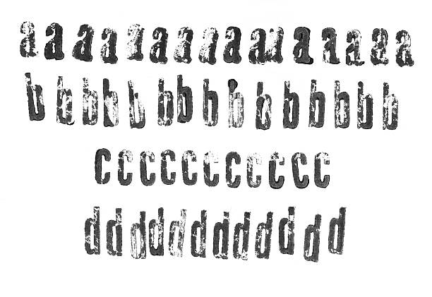 활판 인쇄 소문자 알파벳-a ~d - letterpress rubber stamp lowercase alphabet 뉴스 사진 이미지