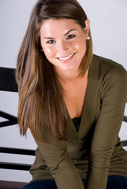 Happy Girl on Bench stock photo