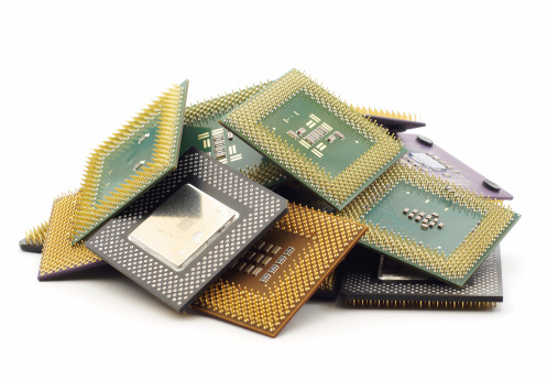 Pile of old microprocessors isolated on white.My other similar images