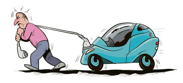 Vector illustration of if the electric car runs out of charge