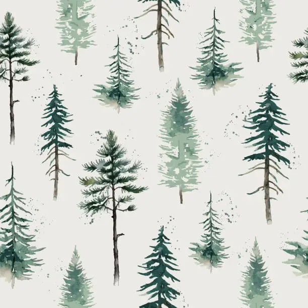 Vector illustration of Seamless Forest Pattern In Watercolor Style