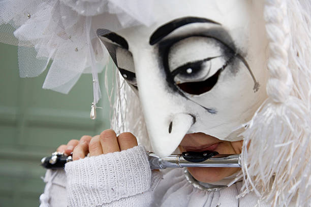 Carnival Mask "Artistic mask plays the flute at Basel carnival, Switzerland" fastnacht stock pictures, royalty-free photos & images