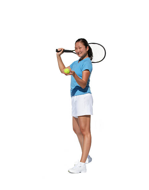 счастливый теннисный игрок изолирован на белом - muscular build athlete tennis women стоковые фото и изображения