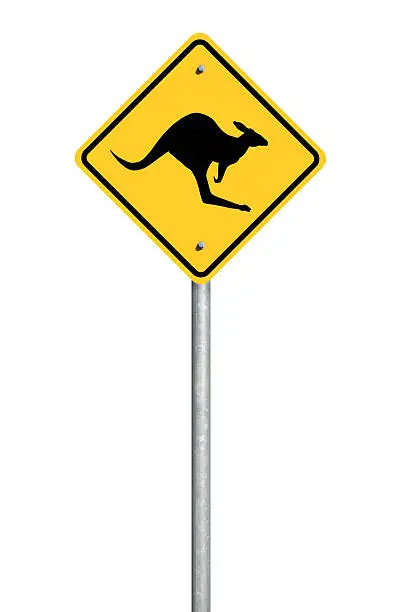 A traditional Australian kangaroo sign perfectly isolated on a white background