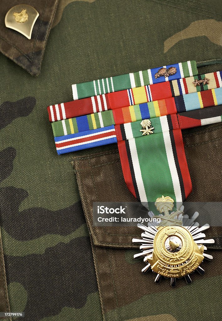 Camouflage-Trikot mit Rüschen und Medaillen - Lizenzfrei Medaille Stock-Foto