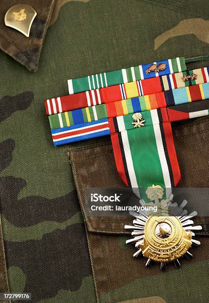 Camouflage Uniform With Ribbons And Medal Stock Photo - Download Image Now - Close-up, Medal, Uniform