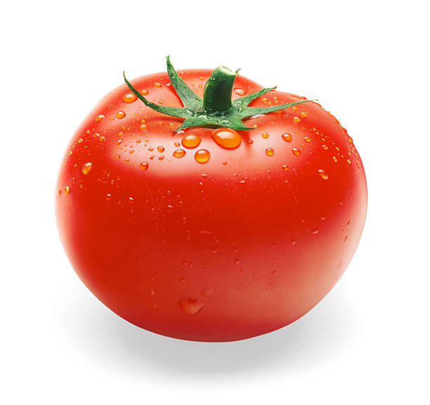 tomate única con gotas - alleine fotografías e imágenes de stock