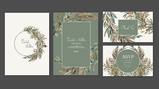Rustic wedding thank you cards and invitations templates. Vector