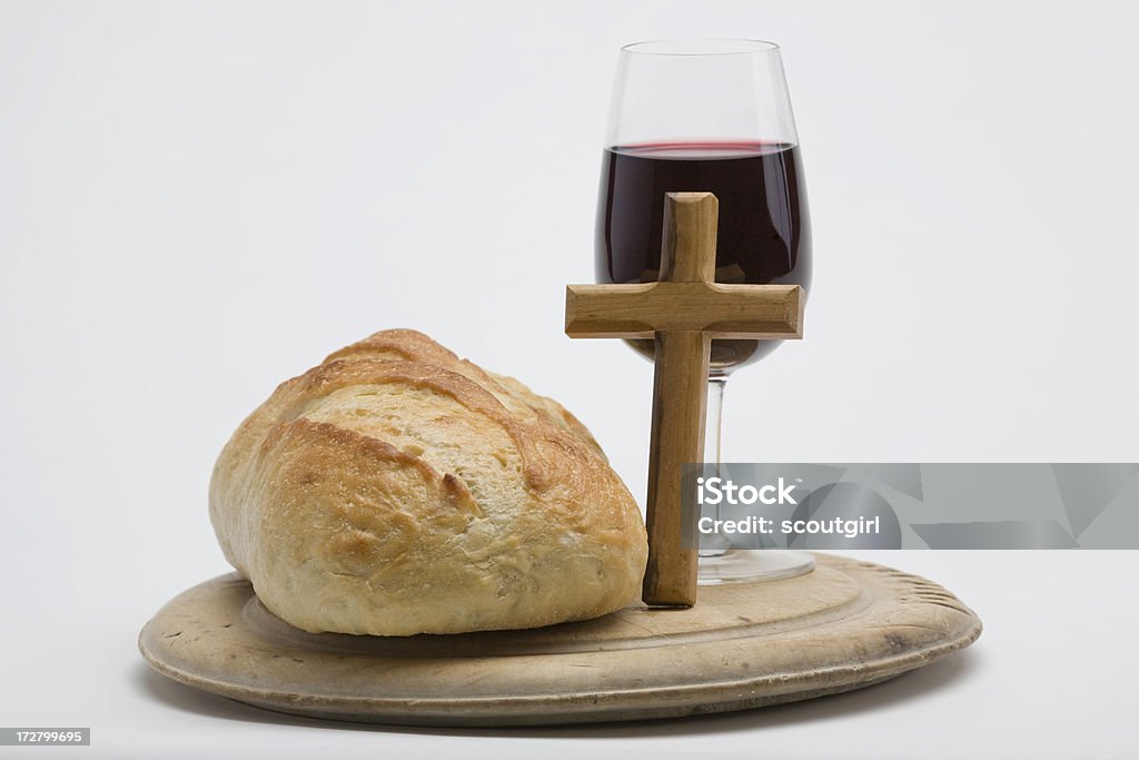 Kommunion Wein und Brot cross - Lizenzfrei Brotsorte Stock-Foto