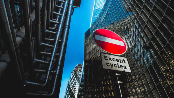 istock Stop sign at Finance district in London 1728004274