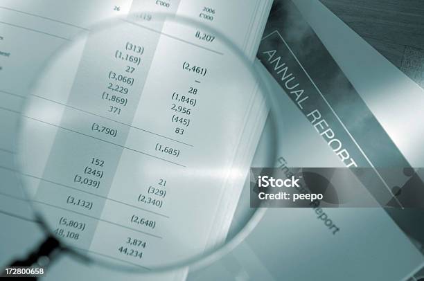Seria Sprawozdań Rocznych - zdjęcia stockowe i więcej obrazów Wyciąg bankowy - Wyciąg bankowy, Arkusz kalkulacyjny, Lupa - Sprzęt optyczny