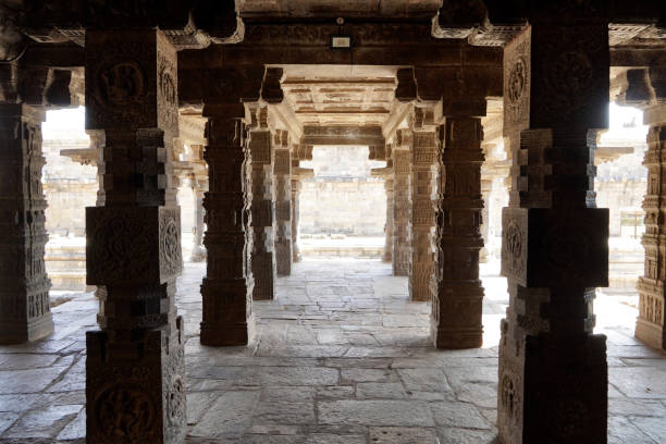 istock Classical pillars in a row at Hindu temple. 1728006973