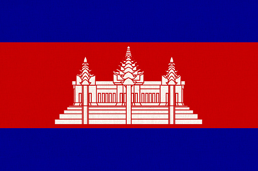 flag of Cambodia. National Cambodia flag on fabric surface. Cambodia national flag on textured background. Fabric Texture. Asian country