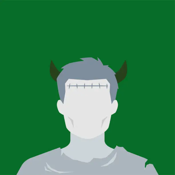 Vector illustration of Portrait of the faceless with stitch on the forehead. Isolated Vector Illustration