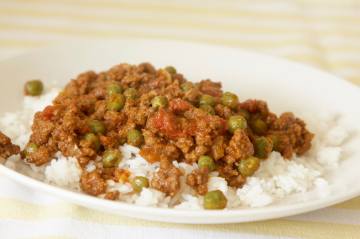 Curried minced beef and boiled rice