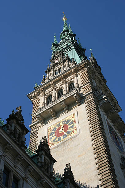 The city hall tower in Hamburg.