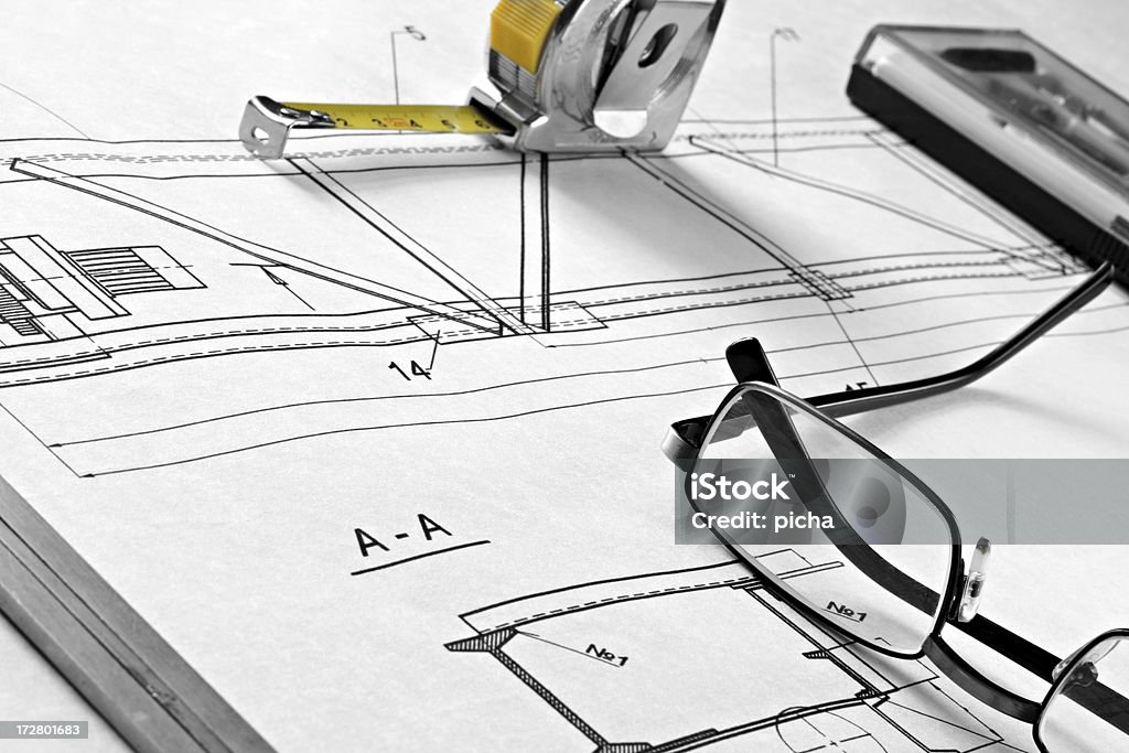 Draw Tools Building Building Drawing And Tools Stock Photo - Download Image Now - Architect ...