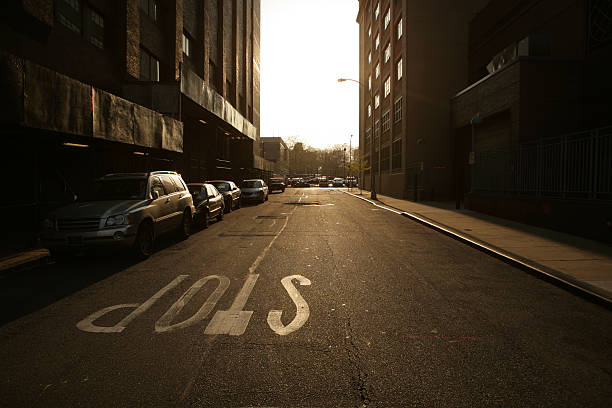 Deserted Brooklyn Backstreet at Sunset Lens Flare