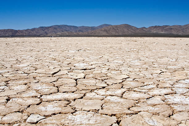 A dry lakebed landscape in front of mountains under blue sky A dry lakebed in the desert surrounded by mountains.file_thumbview_approve.php?size=1&id=5923018 dry cracked soil stock pictures, royalty-free photos & images