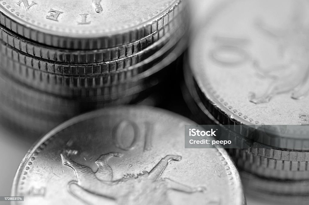 money concept series selective focus close up of three stacks of ten pence coins Abstract Stock Photo