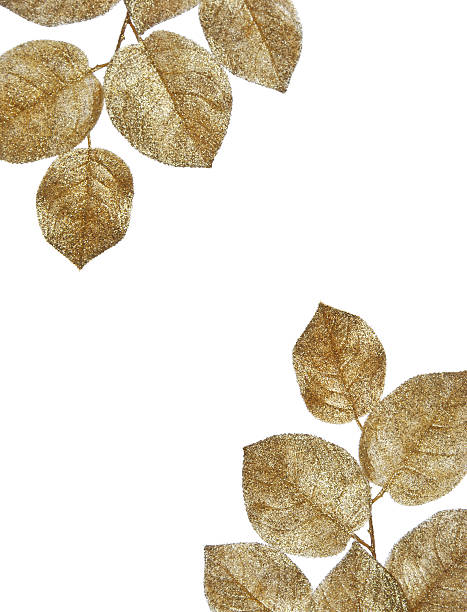Golden glitter leaves on white to make a great border for your special text.
